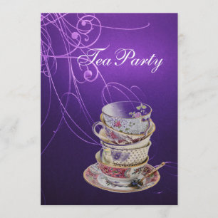 elegant chic swirls vintage purple tea party invitation