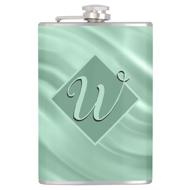 Elegant Chic Teal Swirl Monogram Initial Stylish Hip Flask (Front)
