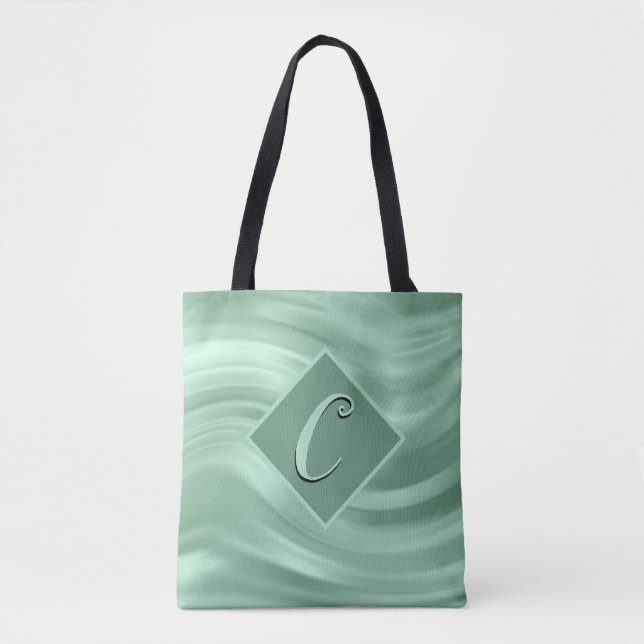 Elegant Chic Teal Swirl Monogram Modern Tote Bag (Front)