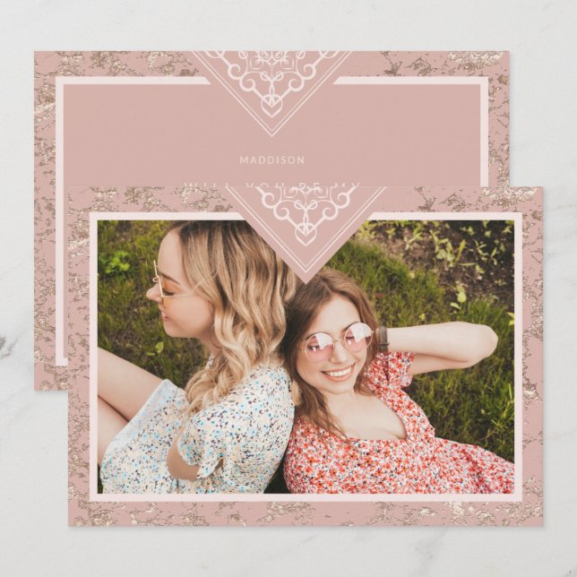 Elegant Chic Texture in Pink Bridesmaid Proposal (Front/Back)