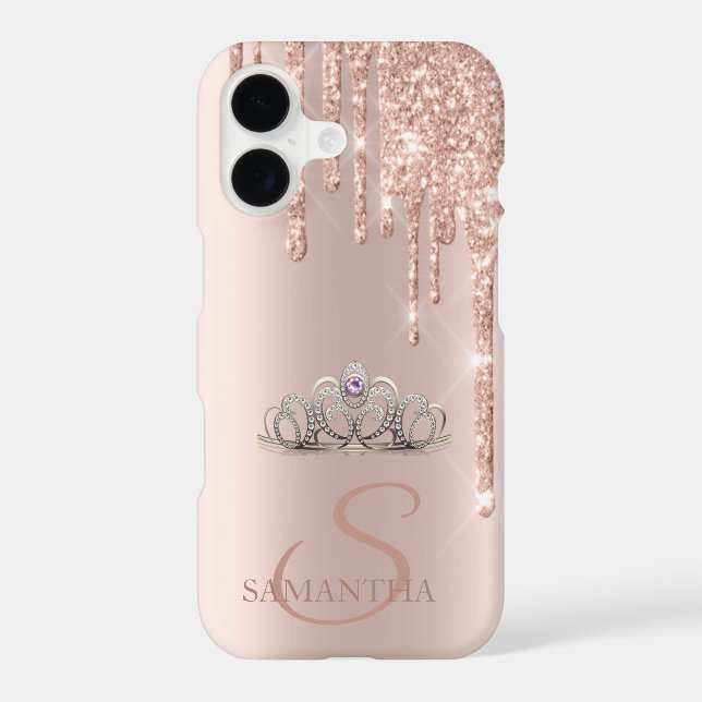 Elegant Chic Tiara Rose Gold Glitter Drips (Back)