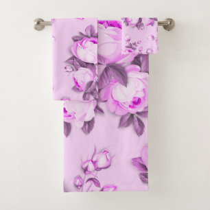 Elegant chic trendy Pink floral  Bath Towel Set