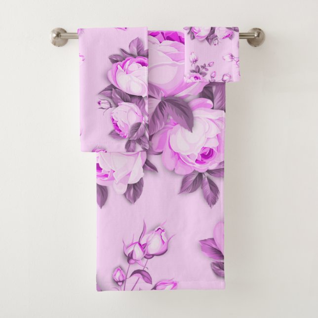 Elegant chic trendy Pink floral  Bath Towel Set (Insitu)
