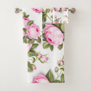 Elegant chic trendy Pink floral  Bath Towel Set