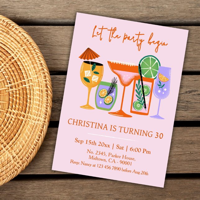 Elegant Chic tropical cocktail drink 30th birthday Invitation (Creator Uploaded)