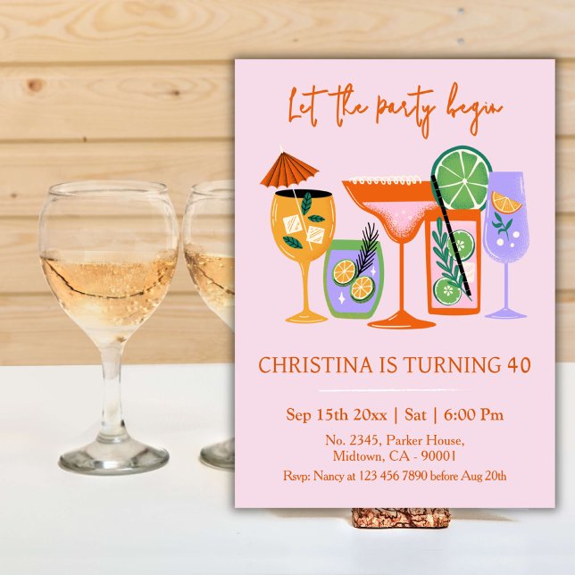Elegant Chic tropical cocktail drink 40th birthday Invitation (Creator Uploaded)