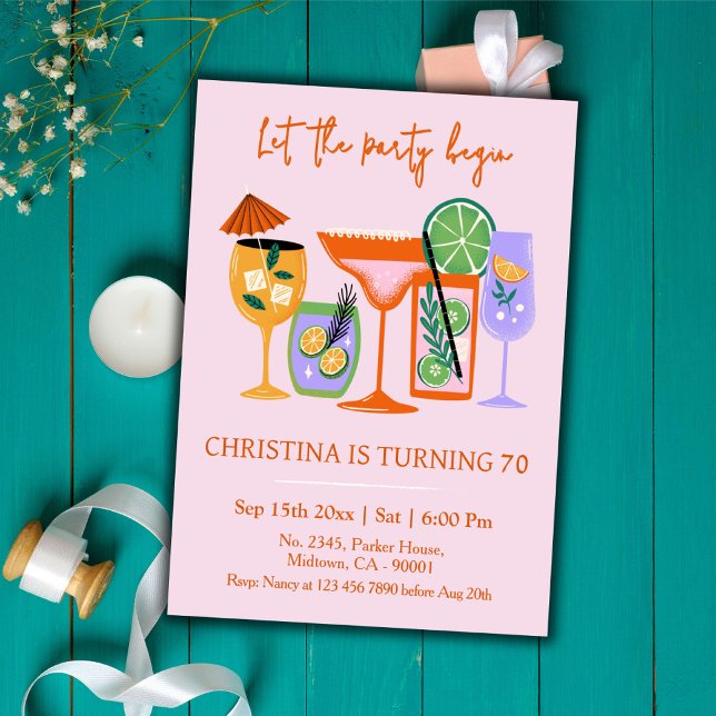 Elegant Chic tropical cocktail drink 70th birthday Invitation (Creator Uploaded)