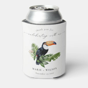 Elegant Chic Tropical Rainforest Toucan Wedding Can Cooler