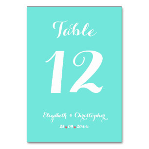 Elegant Chic Turquoise White Wedding Bridal Shower Table Number
