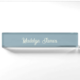 Elegant Chic Typography Dusty Blue Personalized Nameplate
