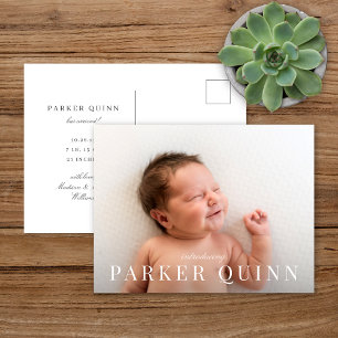 Elegant Chic Typography Photo Birth Announcement Postcard