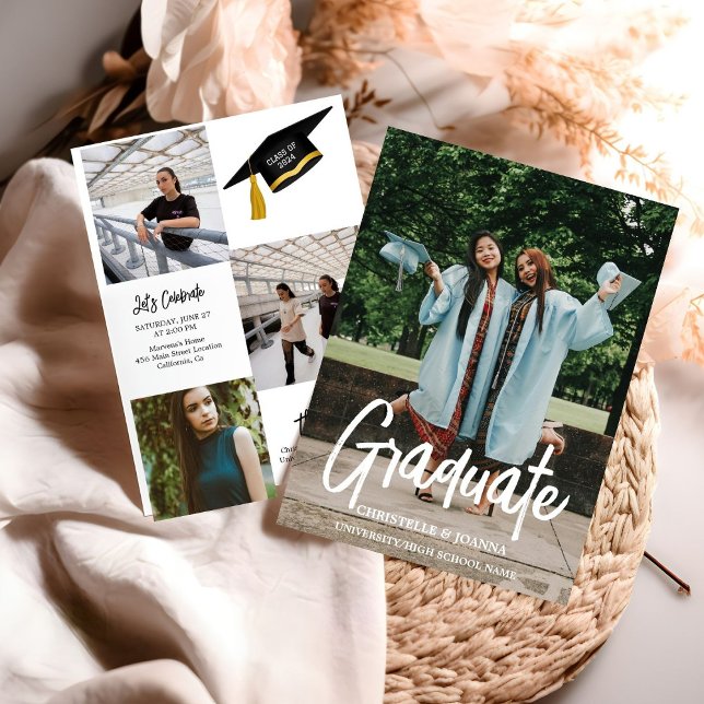 Elegant Chic Typography Twin Graduation Party Invitation (Creator Uploaded)