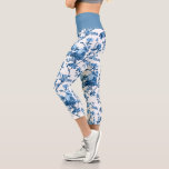 Elegant Chic Vintage Blue Rose Floral Capri Leggings<br><div class="desc">Elegant and chic vintage-inspired seamless floral pattern featuring tone-on-tone blue roses,  vines,  foliage,  and carnations on white background. 
Waistband colour is customisable.</div>