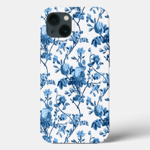 Elegant Chic Vintage Blue Rose Floral iPhone 13 Case