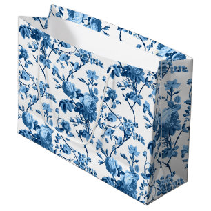 Elegant Chic Vintage Blue Rose Floral Large Gift Bag
