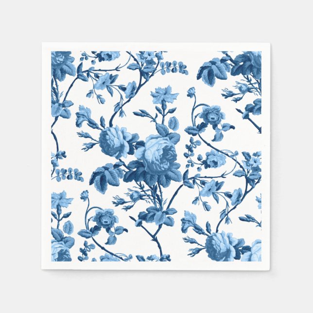 Elegant Chic Vintage Blue Rose Floral Napkin (Front)
