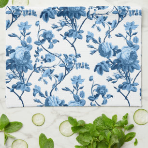 Elegant Chic Vintage Blue Rose Floral Tea Towel