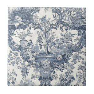 Elegant chic vintage Blue toile de jouy Tile