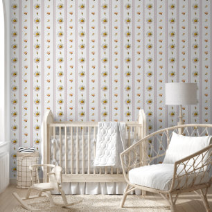 Elegant Chic Vintage Daisy Stripes Floral Pattern Wallpaper