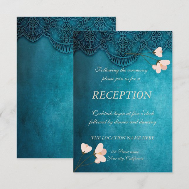 Elegant Chic Vintage Floral Wedding Reception Invitation (Front/Back)