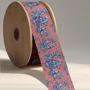 Elegant chic vintage orange blue toile de jouy satin ribbon