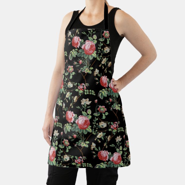 Elegant Chic Vintage Pink Rose Floral Apron (Insitu)