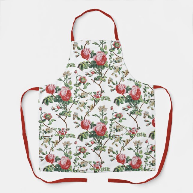 Elegant Chic Vintage Pink Rose Floral Apron (Front)