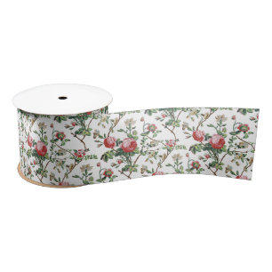 Elegant Chic Vintage Pink Rose Floral Satin Ribbon