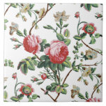 Elegant Chic Vintage Pink Rose Floral Tile<br><div class="desc">Elegant and chic vintage-inspired seamless floral pattern featuring pink roses,  green vines,  foliage and white flowers and carnations. Background colour is customisable (white used in preview).</div>