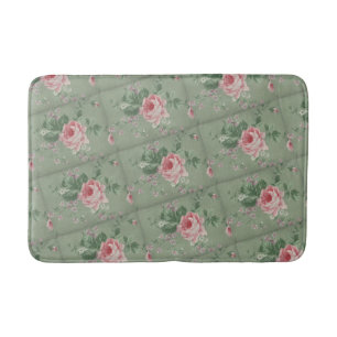 Elegant Chic Vintage Pink Rose Flowers Bath Mat