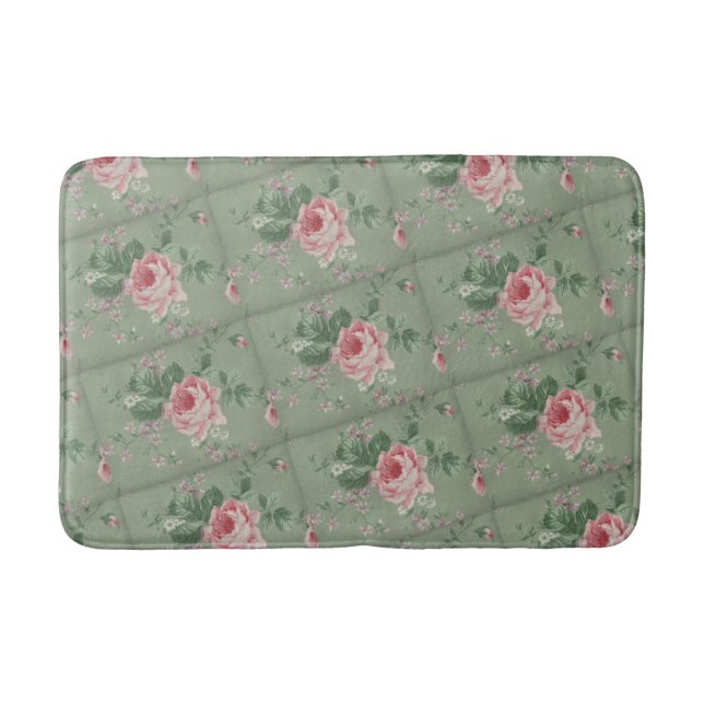 Elegant Chic Vintage Pink Rose Flowers Bath Mat (Front)