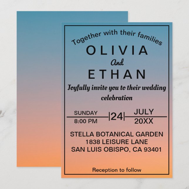 Elegant chic vintage retro sky Wedding Invitation (Front/Back)