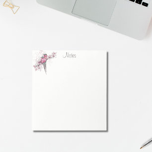 Elegant Chic Watercolor Birds Pink Gold Floral Notepad
