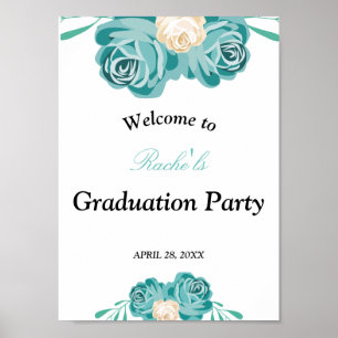 Elegant chic watercolor blue Floral Graduation Poster