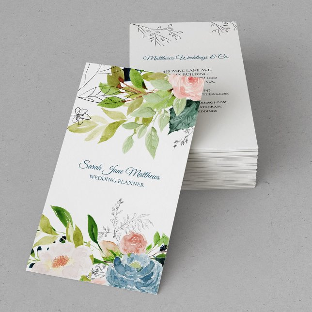 Elegant chic watercolor botanical wedding planner business card (Creator Uploaded)