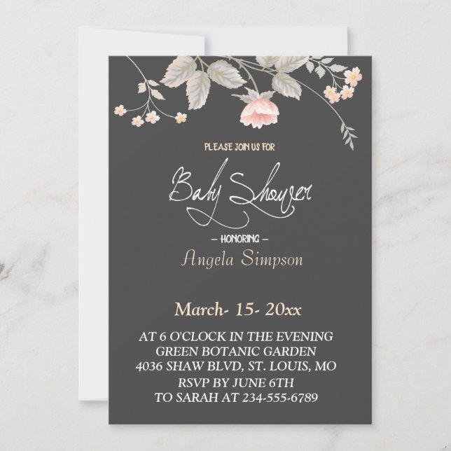 Elegant  chic watercolor Floral  Baby Shower Invitation (Front)