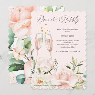 Elegant chic watercolor floral champagne bridal  i invitation