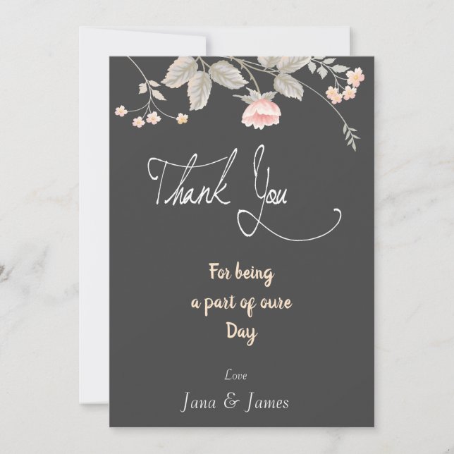 Elegant  chic watercolor Floral  thank you card (Front)
