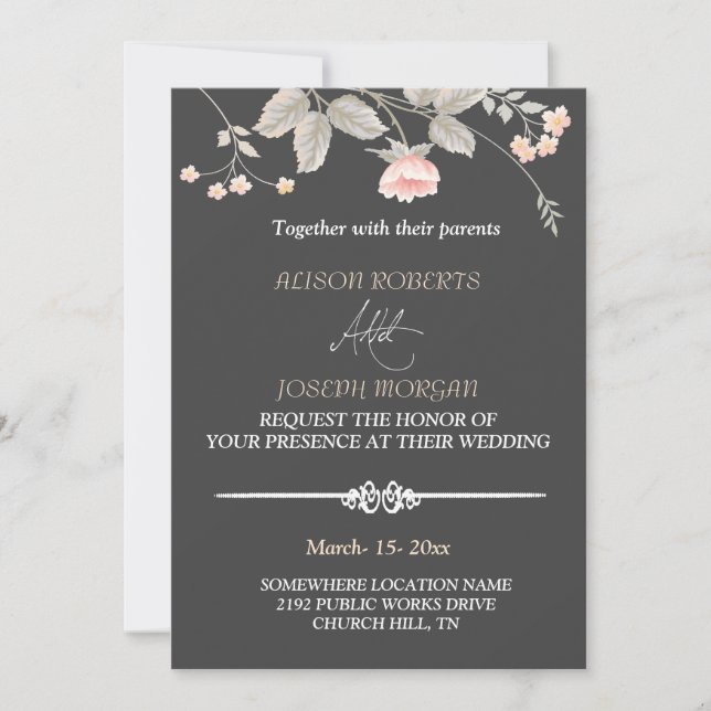 Elegant  chic watercolor Floral  Wedding Card (Front)