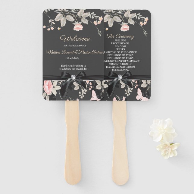 Elegant chic watercolor Floral Wedding Program Hand Fan (Front and Back)