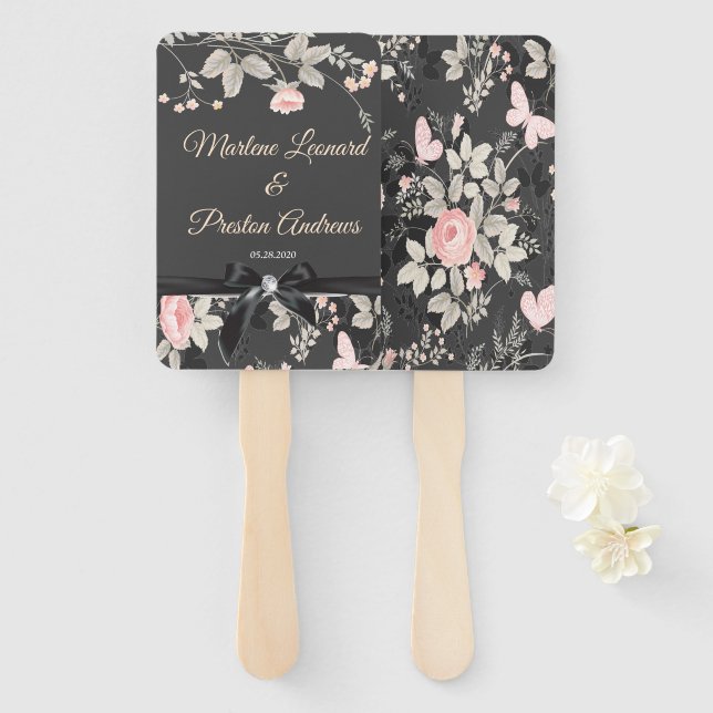 Elegant chic watercolor Floral Wedding Program Hand Fan (Front and Back)
