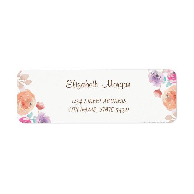 Elegant Chic, Watercolor Flowers  Address Label (Front)