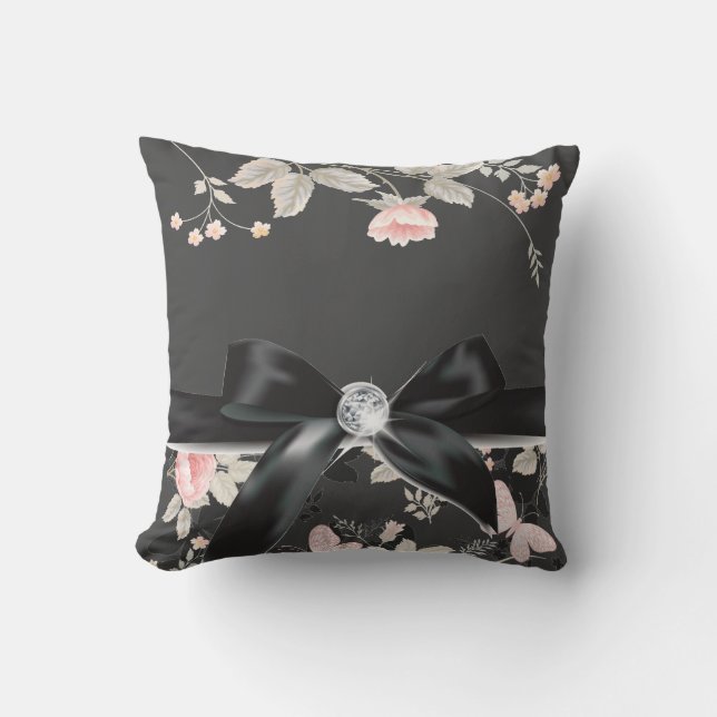 Elegant chic Watercolor golden  Floral Cushion (Front)