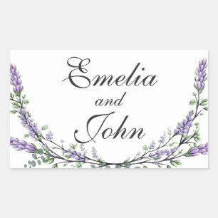 Elegant chic watercolor Lavender and Eucalyptus Rectangular Sticker