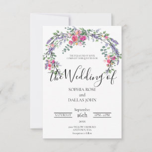Elegant chic watercolor lavender Pink rose Wedding Invitation