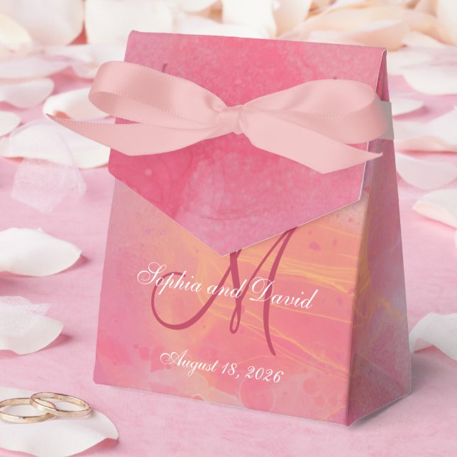 Elegant Chic Watercolor Pink Monogram Wedding  Favour Box (Wedding)