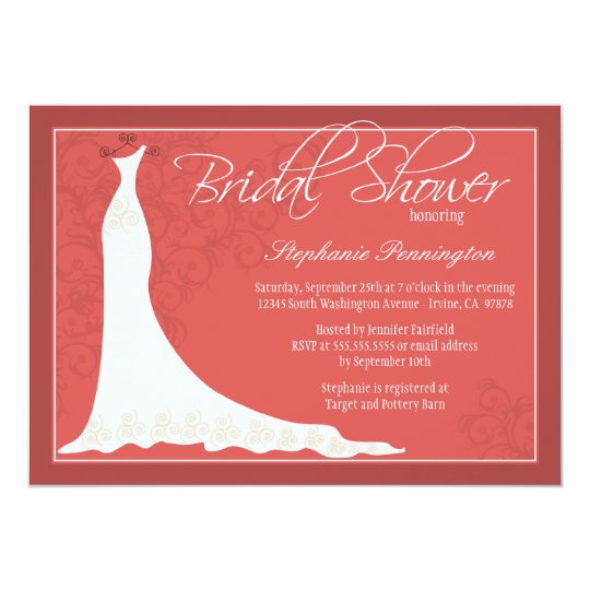 Elegant chic wedding dress bridal shower invite