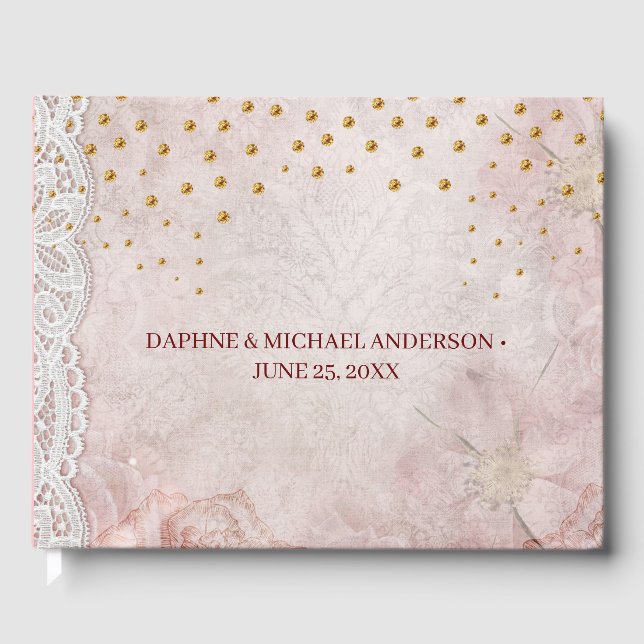 Elegant Chic Wedding Modern Simple Pink and Gold Guest Book (Front)