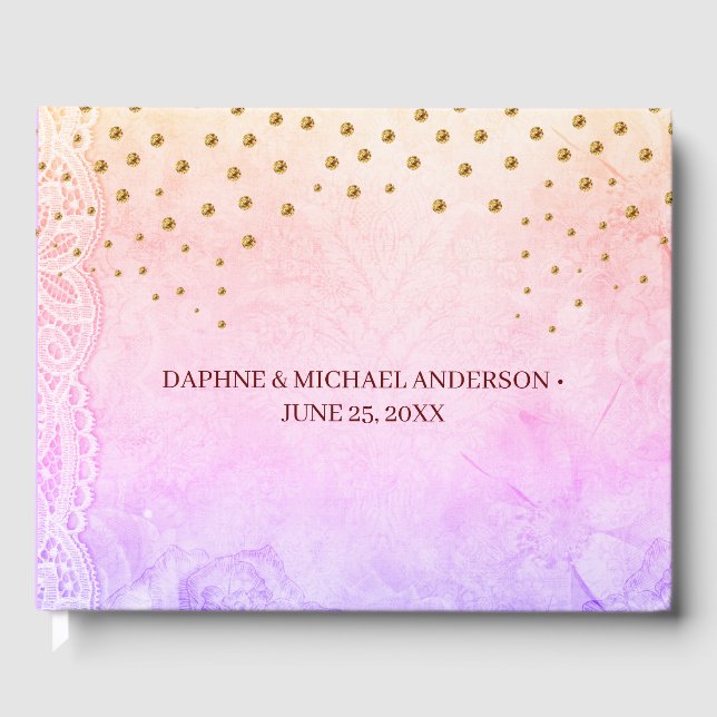 Elegant Chic Wedding Modern Simple Pink and Gold Guest Book (Front)