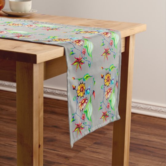 Elegant Chic Whimsical Exotic Flowers Short Table Runner